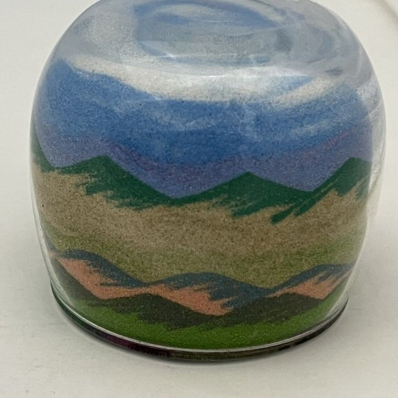 Vintage Sand Art Glass Mountain Sunset Scene Paperweight Rainbow Way Ltd USA - Picture 4 of 11